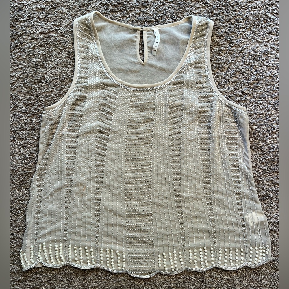 Willow and Clay Beaded Mesh Top